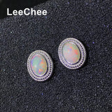 Opal Earrings 6*8MM Fire Gemstone Jewelry 925 Sterling Silver