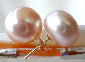 Pink Freshwater Pearl Stud Earrings 925 Silver Jewelry