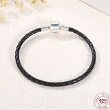 925 Silver Leather Bracelets Women Unisex DIY Jewelry