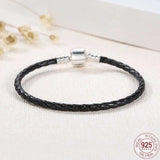 925 Silver Leather Bracelets Women Unisex DIY Jewelry