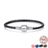 925 Silver Leather Bracelets Women Unisex DIY Jewelry