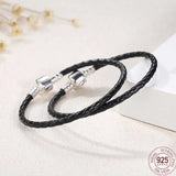 925 Silver Leather Bracelets Women Unisex DIY Jewelry