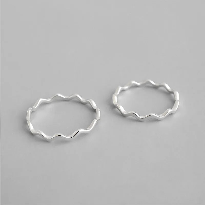 925 Sterling Silver Thin Line Wave Smooth Ring Jewelry