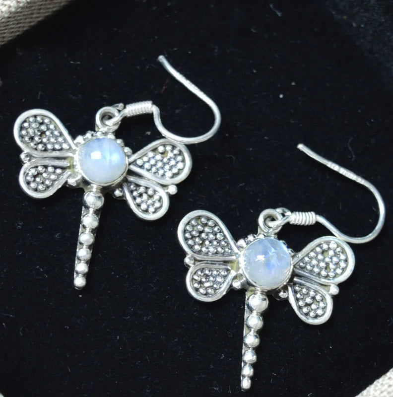 Rainbow Moonstone EARRINGS 925 Sterling Silver, 37 mm