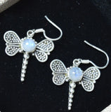 Rainbow Moonstone EARRINGS 925 Sterling Silver, 37 mm