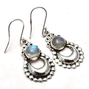 Rainbow Moonstone EARRINGS 925 Sterling Silver 43mm