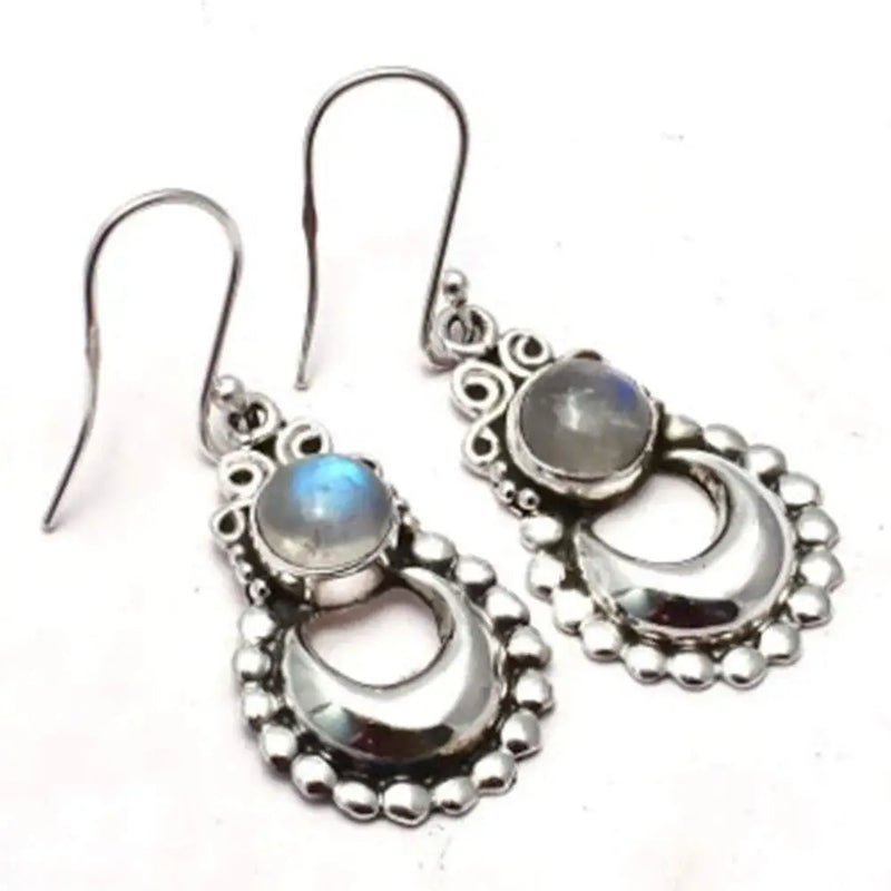 Rainbow Moonstone EARRINGS 925 Sterling Silver 43mm