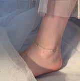 925 Silver CZ Tassel Anklets Women Fine Jewelry Gift