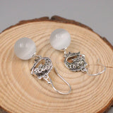 925 Silver Fish & Chalcedony Bead Dangle Earrings 45mm