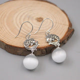 925 Silver Fish & Chalcedony Bead Dangle Earrings 45mm