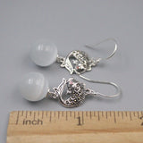 925 Silver Fish & Chalcedony Bead Dangle Earrings 45mm