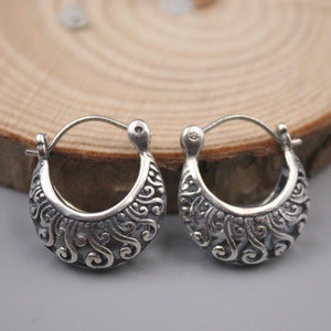 925 Sterling Silver Hoop Earrings Floral Pattern 20mm Diameter S925