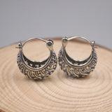 925 Sterling Silver Hoop Earrings Floral Pattern 20mm Diameter S925