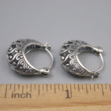 925 Sterling Silver Hoop Earrings Floral Pattern 20mm Diameter S925