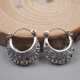 925 Sterling Silver Hoop Earrings Floral Pattern 20mm Diameter S925