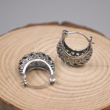 925 Sterling Silver Hoop Earrings Floral Pattern 20mm Diameter S925