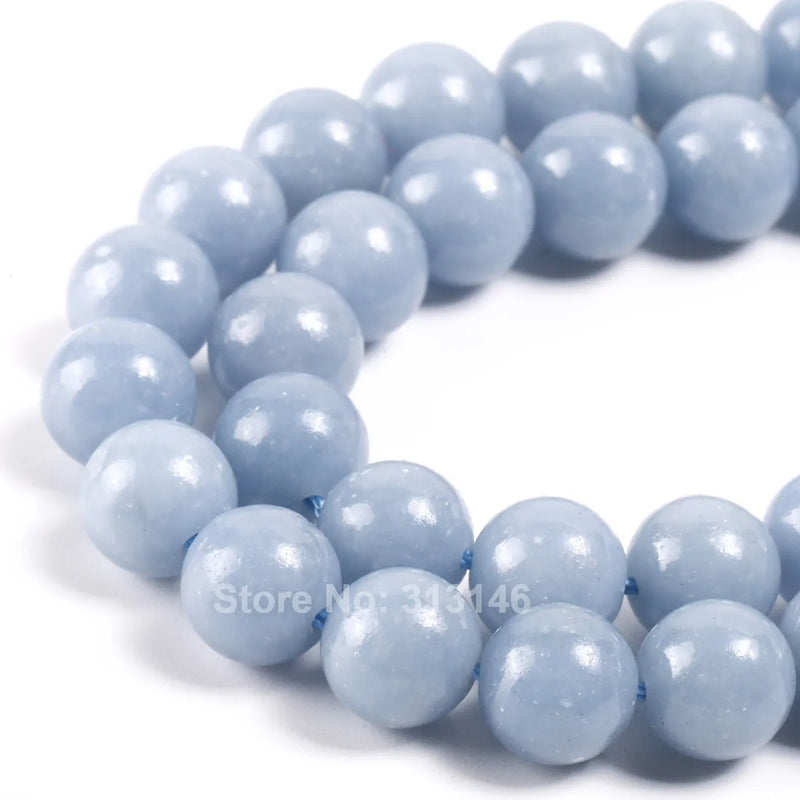 Angelite Natural Stone Round Gem Beads for DIY Jewelry Making