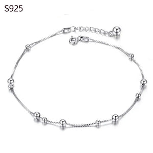 925 Sterling Silver Anklet Bohemian Beads Foot Chain