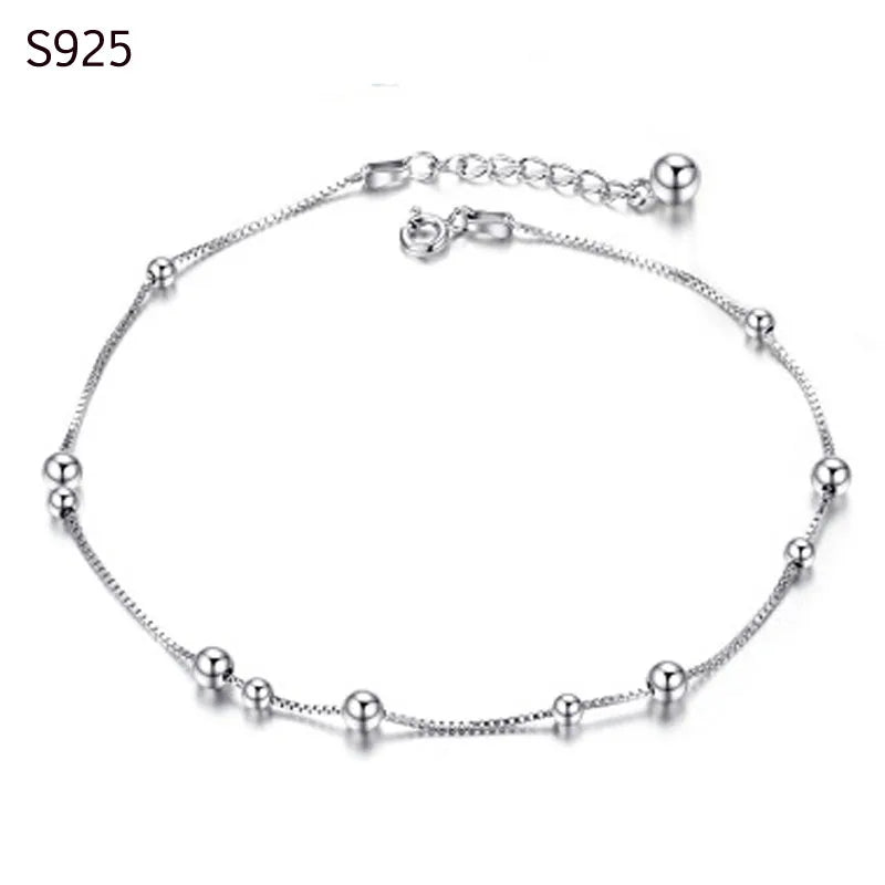 925 Sterling Silver Anklet Bohemian Beads Foot Chain