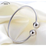 925 Sterling Silver Bangle Bracelet Round Ball Female Cuff Wristband Gift