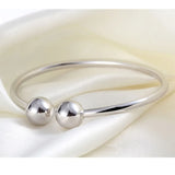 925 Sterling Silver Bangle Bracelet Round Ball Female Cuff Wristband Gift