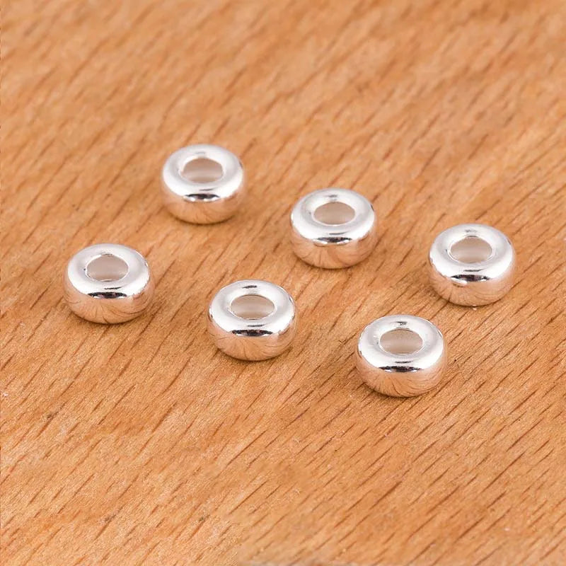 925 Sterling Silver Flat Round Beads 18k Spacers DIY Jewelry Findings