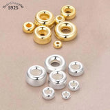 925 Sterling Silver Beads Flat Round Loose Bead 18k Large Hole Spacer