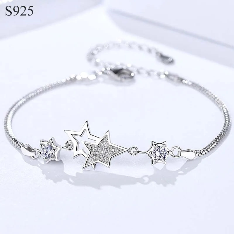 925 Silver Bracelet Bangle for Women Star Design Wristband Jewelry