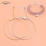 925 Sterling Silver Bracelet Bangle for Women Beads Hand Band DIY Jewelry