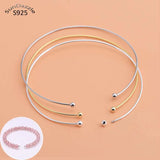 925 Sterling Silver Cuff Bangles for Beads Hand Band DIY Jewelry
