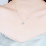 925 Sterling Silver Dolphin Pendant Necklace Crystal Stone Chains for Women