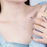 925 Sterling Silver Dolphin Pendant Necklace Crystal Stone Chains for Women