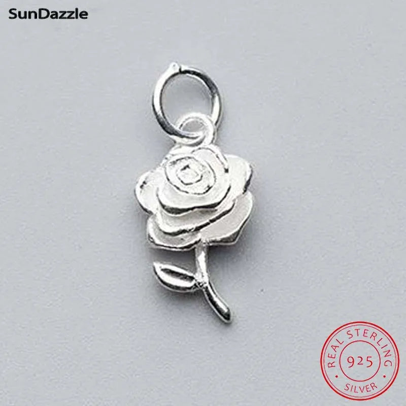 925 Sterling Silver Pendant Rose Flower Charms DIY Jewelry Making Findings