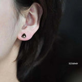 925 Silver Stud Earrings Square Round Stone Men Women Jewelry Male Female