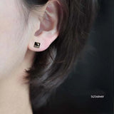 925 Silver Stud Earrings Square Round Stone Men Women Jewelry Male Female