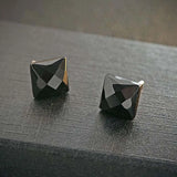 925 Silver Stud Earrings Square Round Stone Men Women Jewelry Male Female