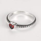 Red CZ 925 Sterling Silver Heart Pendant Ring for Women Couple Gemstones