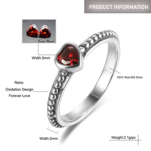 Red CZ 925 Sterling Silver Heart Pendant Ring for Women Couple Gemstones