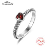 Red CZ 925 Sterling Silver Heart Pendant Ring for Women Couple Gemstones