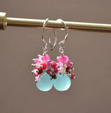 Ruby Earrings, Sterling Silver Jewelry, Chalcedony, Aqua Gemstones