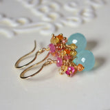Ruby Earrings, Sterling Silver Jewelry, Chalcedony, Aqua Gemstones