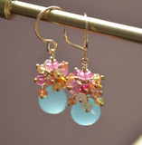 Ruby Earrings, Sterling Silver Jewelry, Chalcedony, Aqua Gemstones