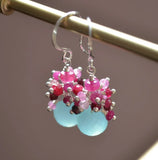Ruby Earrings, Sterling Silver Jewelry, Chalcedony, Aqua Gemstones