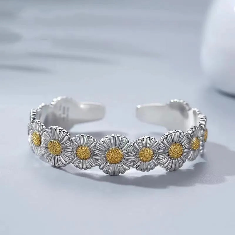 S925 Silver Daisy Bracelet Sunflower Couples Hands