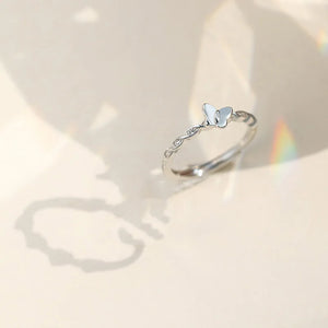 S925 Butterfly Ring Open Adjustable for Women