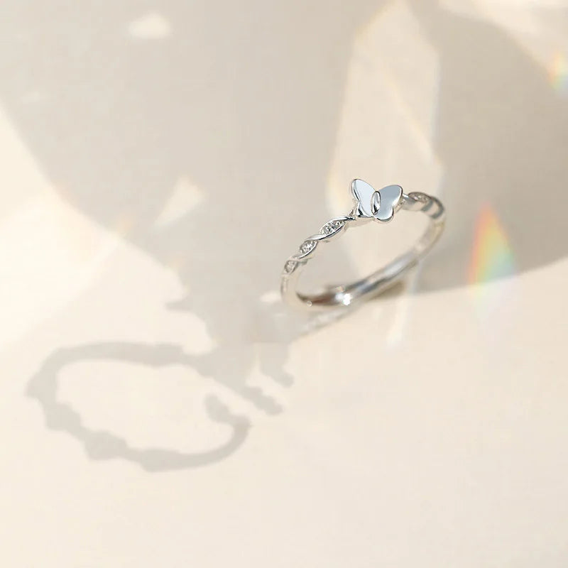 S925 Butterfly Ring Open Adjustable for Women