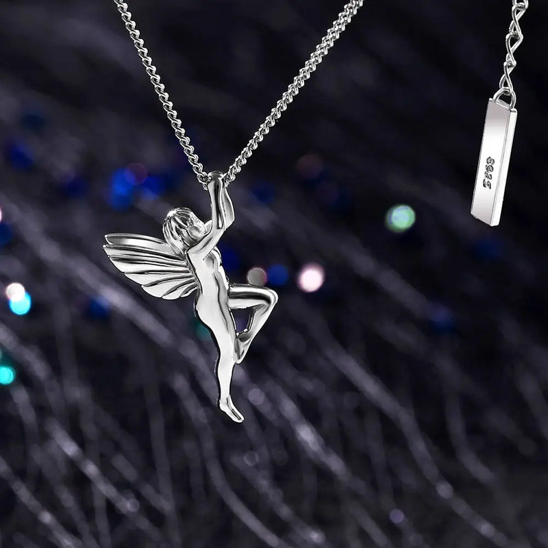 S925 Silver Angels Pendant Necklace Fine Jewelry Angel Wings