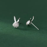 Sterling Silver Diamond Zircon Rabbit Ear Studs for Women