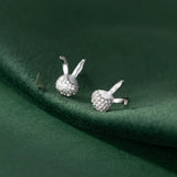 Sterling Silver Diamond Zircon Rabbit Ear Studs for Women