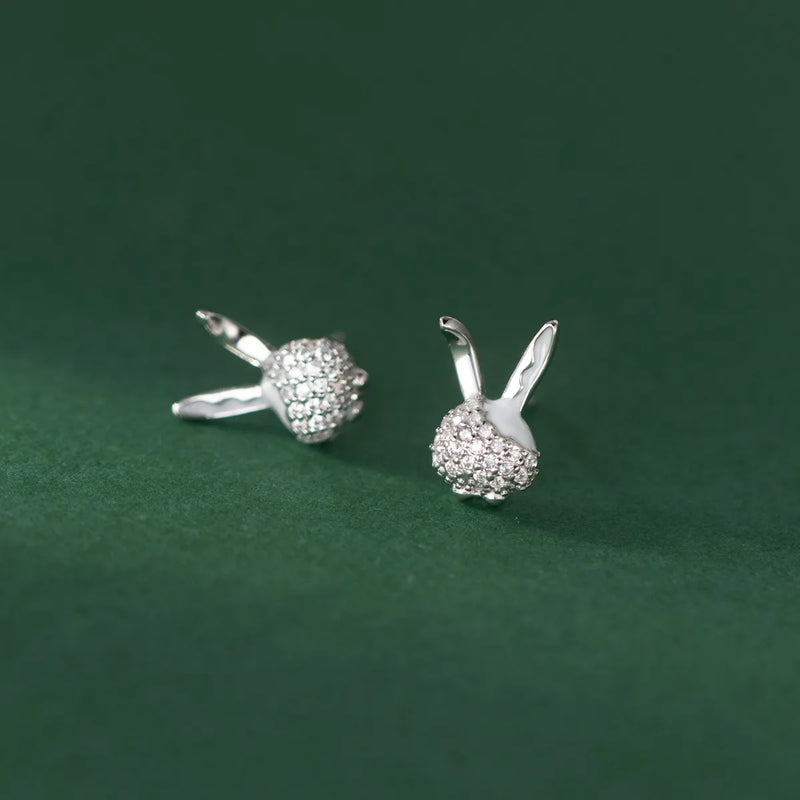 Sterling Silver Diamond Zircon Rabbit Ear Studs for Women
